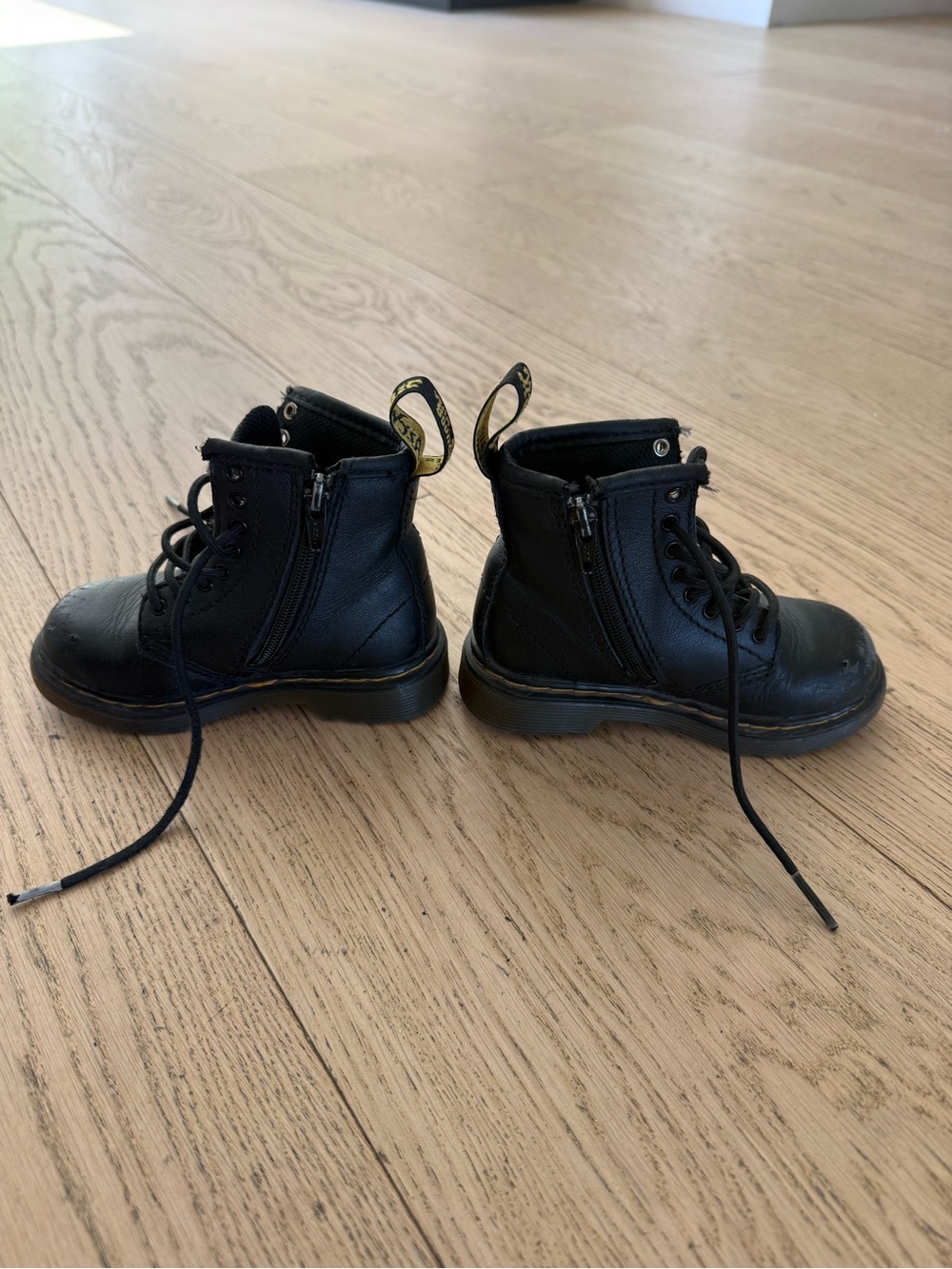 Kids Black Dr. Martens Lace-Up Boots with Side Zipper